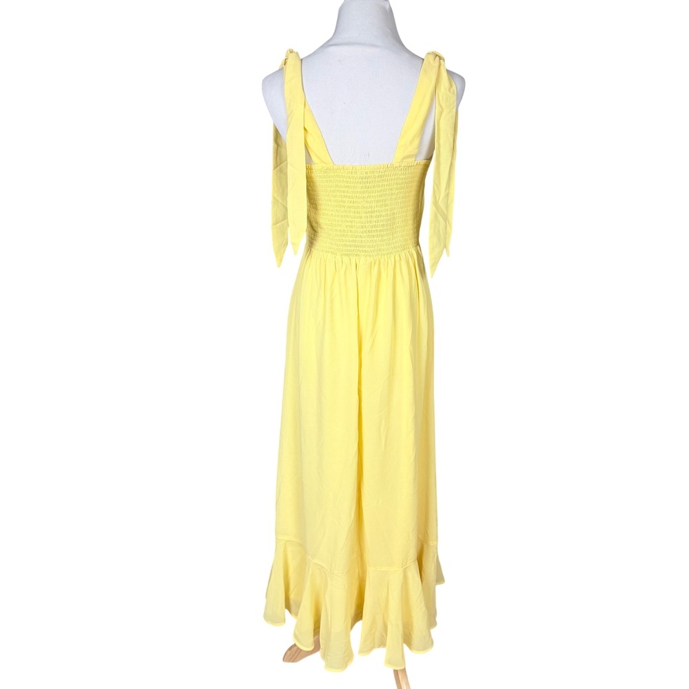 NWT Lulus Summer Invite Yellow Tie-Strap Tiered Midi Dress Size L - Picture 7 of 13